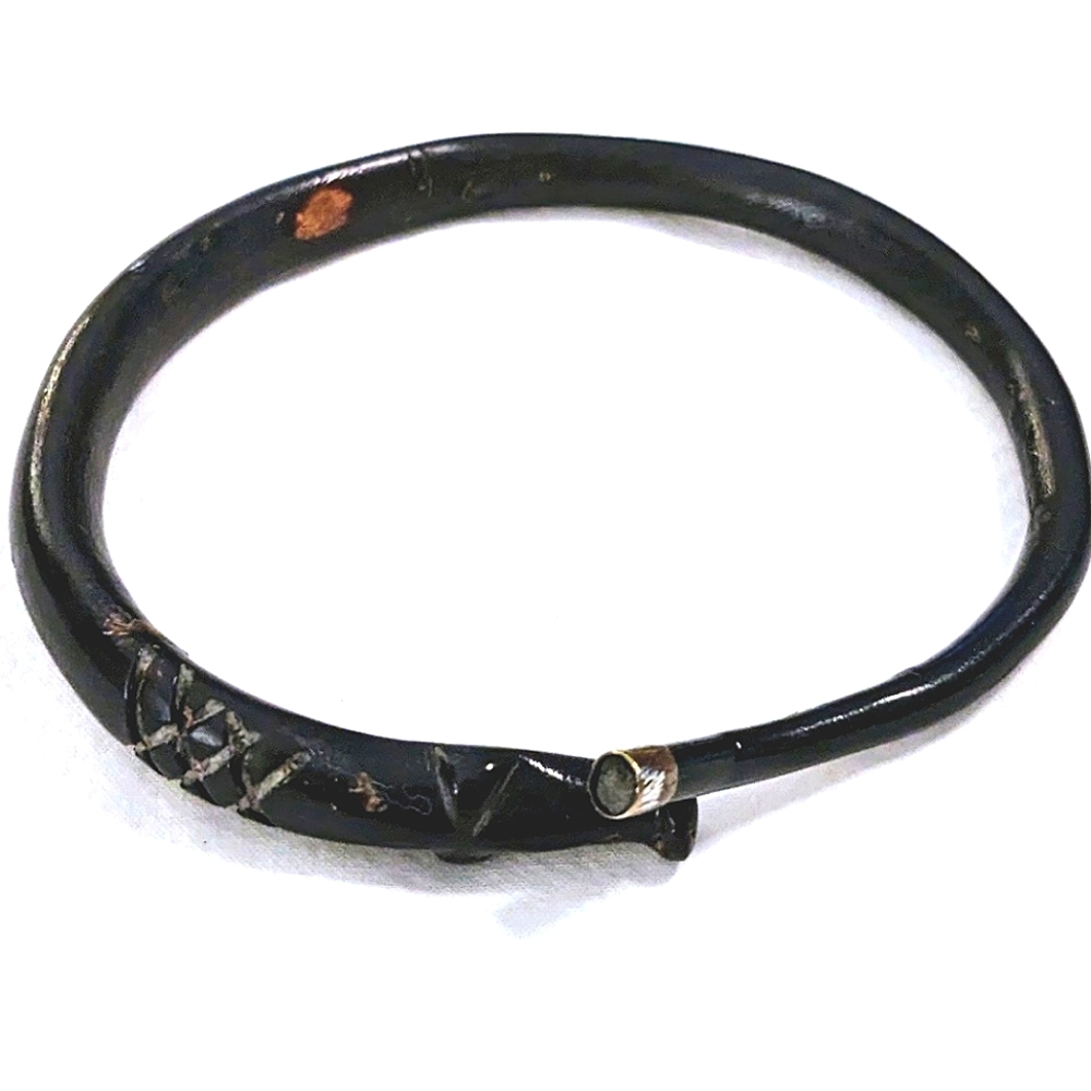Antique Vintage Coiled Carved Wooden Nose Horned Snake Bangle Bracelet 2.4"